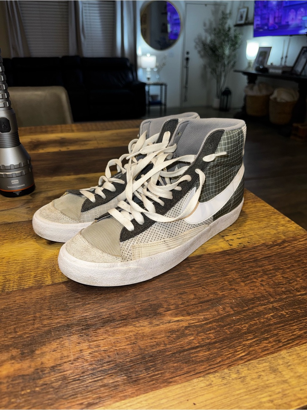 Nike Men’s Gray and White High-Top Sneakers
